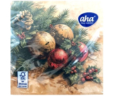 Aha Serwetki papierowe 3-warstwowe 33 x 33 cm 20 sztuk Złote i czerwone jagody, ostrokrzew i gałązka