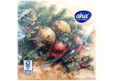 Aha Serwetki papierowe 3-warstwowe 33 x 33 cm 20 sztuk Złote i czerwone jagody, ostrokrzew i gałązka