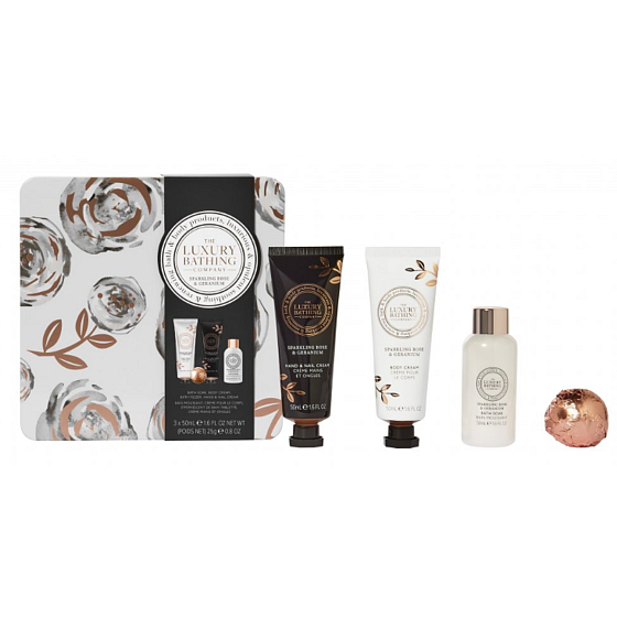 Grace Cole Růža & Geranium krem do ęa 50 ml + krem do ręk 50 ml + piana do kępieli 50 ml + kula do kępieli 25 g + puszka, zestaw kosmetyczny dla kobiet