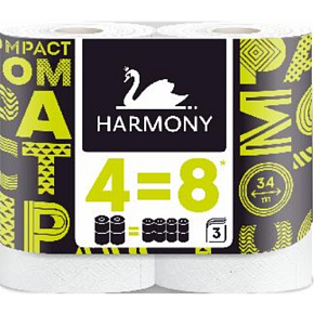 Harmony Compact 3-warstwowy papier toaletowy 4=8, 4 rolki, 34 m rolki Harmony Compact 3-warstwowy papier toaletowy 4=8, 4 rolki, 34 m rolki