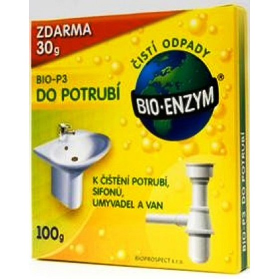 Bio-Enzym Bio-P3 Biologiczny preparat do udrażniania zablokowanych rur i ogranicza nieprzyjemne zapachy 100 g przywraca naturalny proces rozkładu