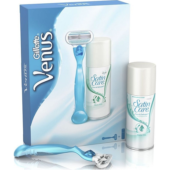 Gillette Venus holicí strojek + Satin Care Pure&Delicate gel na holení 75 ml, kosmetická sada pro ženy