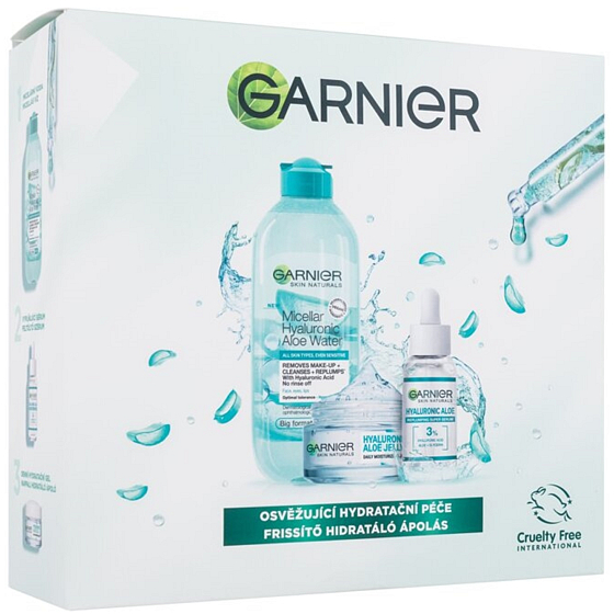Garnier Skin Naturals Hyaluronic Aloe Micellar Water micelární voda 400 ml + vyplňující pleťové sérum s Aloe Vera 30 ml + Jelly 3v1 denní hydratační krém s gelovou texturou pro normální až smíšenou pleť 50 ml, kosmetická sada