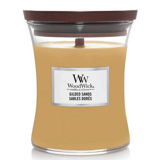 WoodWick Gilded Sands - Złote piaski świeca zapachowa z drewnianym knotem i szklanym naczyniem średnie 275 g