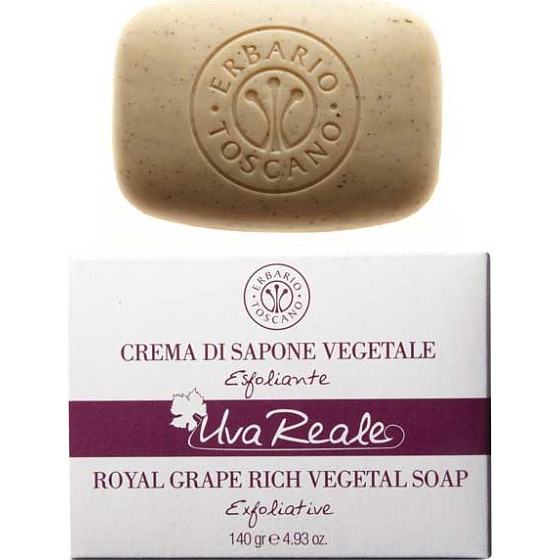 Erbario Toscano Hrozen Bio exfoliační toaletní mýdlo proti stárnutí kůže, vyživuje, zvláčňuje a zpevňuje 140 g