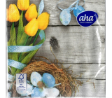 Aha Chusteczki papierowe 3 warstwowe 33 x 33 cm 20 sztuk Wielkanocne, żółte tulipany, niebieskie jajka