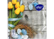Aha Chusteczki papierowe 3 warstwowe 33 x 33 cm 20 sztuk Wielkanocne, żółte tulipany, niebieskie jajka