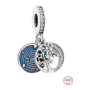 Charm Srebrny 925 Drzewo i galaktyka z księżycem, 2w1 zawieszka na bransoletkę miłość