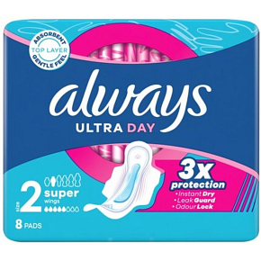 Always Ultra Day Super damskie podpaski ze skrzydełkami, 8 sztuk