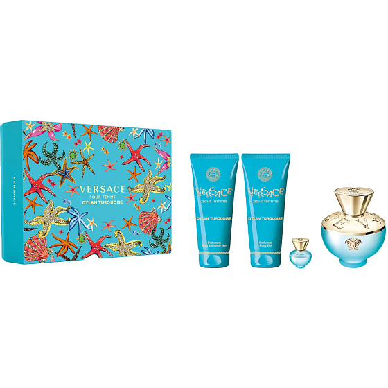 Versace Dylan Turquoise woda toaletowa 100 ml + żel do ciała 100 ml + żel pod prysznic 100 ml + woda toaletowa miniatura 5 ml, zestaw prezentowy dla kobiet
