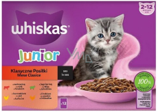 Whiskas Junior klasyczne posiłki w sosie wołowym, kurczakiem, jagnięciną, indykiem saszetki w sosie 12 x 85 g