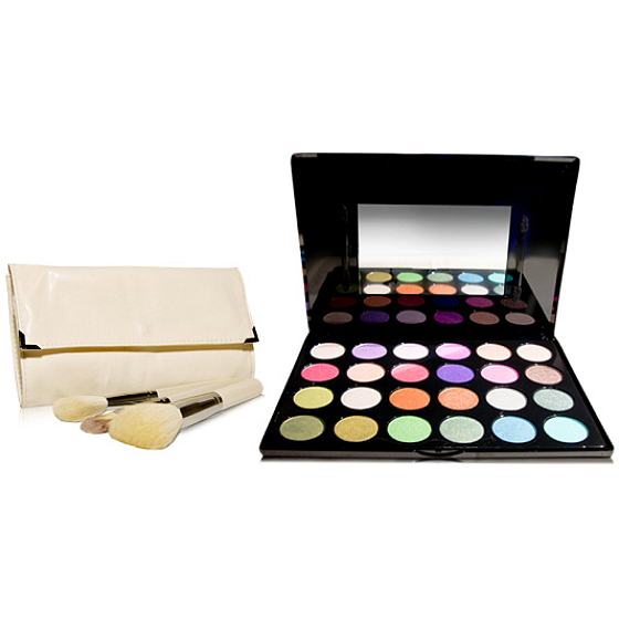 Be Chic! Playful Colors kosmetická paleta očních stínů 24 barevných odstínů + Pearle Miracle sada kosmetických štětců 10 kusů