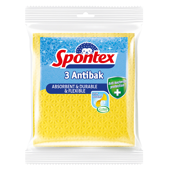 Spontex 3 Antibak gąbczasta ściereczka antybakteryjna żółta 18,5 x 20,5 cm 3 sztuki