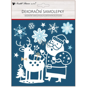 Świąteczne dekoracyjne naklejki z brokatem Santa i renifer 18 x 23 cm