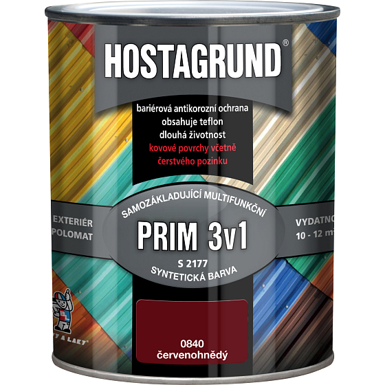Hostagrund Prim 3v1 S2177 podstawowy i wierzchni kolor do metalu, 0840 czerwono-brązowy, 600 ml
