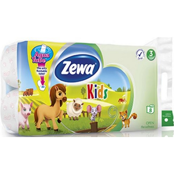 Zewa Kids Aqua Tube toaletní papír 3 vrstvý 150 útržků 8 kusů