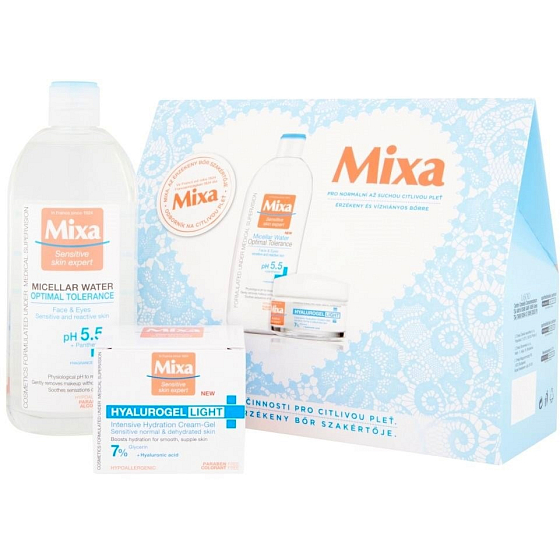 Mixa Optimal Tolerance micelární voda pro zklidnění pleti 400 ml + Hyalurogel Intensive Hydration intenzivní hydratační krém 50 ml, kosmetická sada