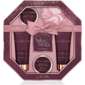Baylis & Harding Půlnoční švestka a Divoká ostružina toaletní mýdlo 150 g + sprchový krém 130 ml + mycí gel 130 ml + krystalky do koupele 100 g + tělové máslo 100 g + žínka, kosmetická sada