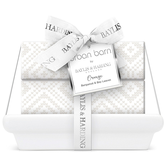 Baylis & Harding Pomeranč, Bergamot a Bobkové listy toaletní mýdlo 200 g + keramická mýdlenka, kosmetická sada