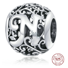 Charm Srebrna 925 Magiczna abeceda litera N z kwiatami, koralik na bransoletkę Charm Srebrna 925 Magiczna abeceda litera N z kwiatami, koralik na bransoletkę