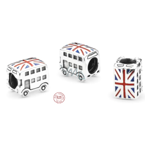 Charm Srebrna 925 Anglia flaga Londyn - Autobus podwójny, koralik na bransoletkę podróżniczą Charm Srebrna 925 Anglia flaga Londyn - Autobus podwójny, koralik na bransoletkę podróżniczą
