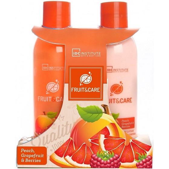 Idc Institute Fruit & Care Peach, Grapefruit & Berries sprchový gel 180 ml + tělové mléko 180 ml, kosmetická sada