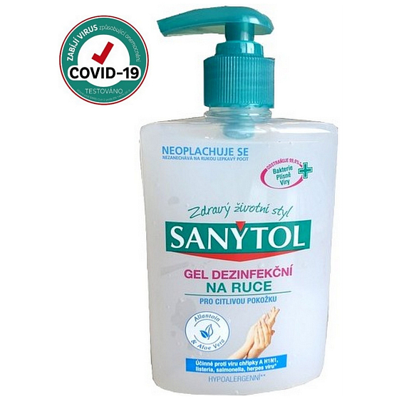 Sanytol Sensitive żel dezynfekujący do rąk, nawilżający niszczy wirusy i bakterie 250 ml (AH1N1)