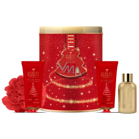 Grace Cole Wild Fig & Cranberry mycí gel 100 ml + tělový krém 100 ml + pěna do koupele 50 ml + mycí houba + plechová dóza, kosmetická sada pro ženy