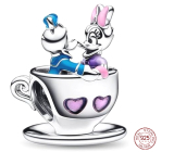Zawieszka ze srebra próby 925 Disney Disneyland Kaczor Donald i Daisy w łódce, koralik do bransoletki