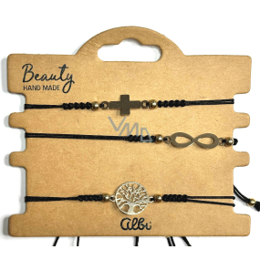 Albi Drzewo Życia, nieskończoność, bransoletka czarna, regulowany rozmiar, zestaw 3 sztuki