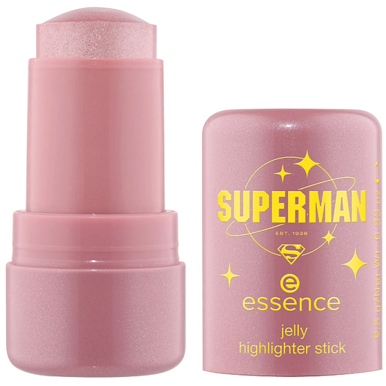 Essence Superman Jelly rozjasňovač v tyčince 01 Undefeated, 9,5 g – produkt s jemnou texturou pro rozjasnění pleti, ve tvaru tyčinky s nádechem superhrdinské inspirace
