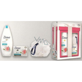 Dove Restore Go Fresh Restore vyživující sprchový gel 250 ml + Go Fresh Restore krémová tableta 100 g + houba na mytí, kosmetická sada Dove Restore Go Fresh Restore vyživující sprchový gel 250 ml + Go Fresh Restore krémová tableta 100 g + houba na mytí, kosmetická sada