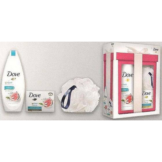Dove Restore Go Fresh Restore vyživující sprchový gel 250 ml + Go Fresh Restore krémová tableta 100 g + houba na mytí, kosmetická sada