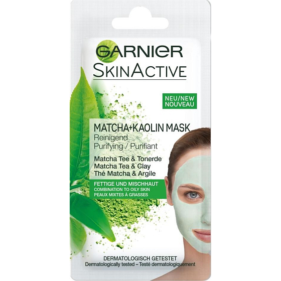 Garnier Skin Active Matcha + Kaolin Mask čisticí kaolinová pleťová maska pro smíšenou až mastnou pleť 8 ml