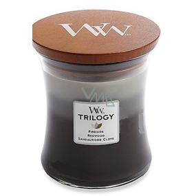 WoodWick Trilogy Cozy Cabin - Útulný srub vonná svíčka s dřevěným knotem a víčkem sklo střední 275 g