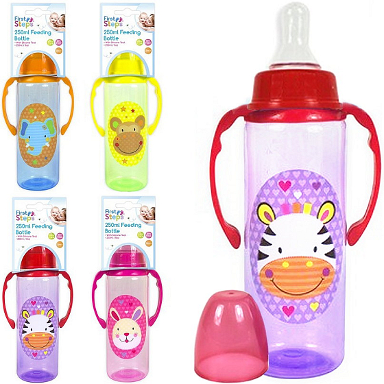 First Steps Jungle 0+ kojenecká láhev s úchopy Zebra 250 ml