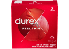 Durex Feel Thin Classic kondom o cienkiej ściance dla większej wrażliwości, nominalna szerokość 56 mm 3 sztuki