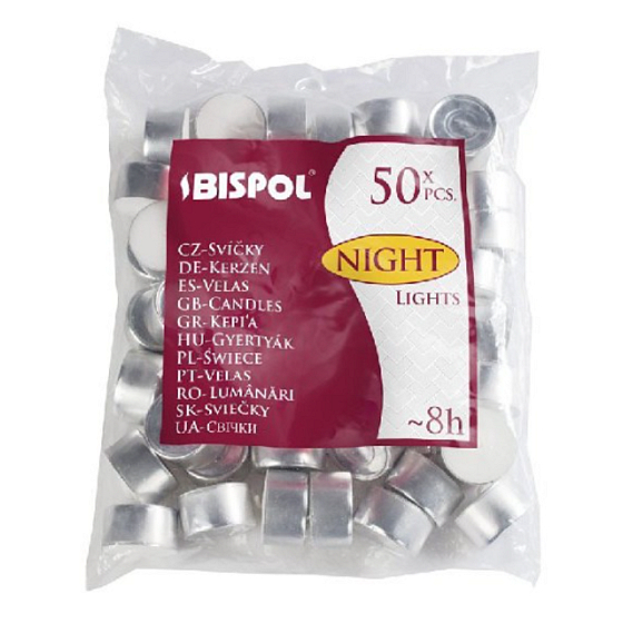 Bispol Čajové svíčky bílé, doba hoření 8 hodin 50 kusů v sáčku