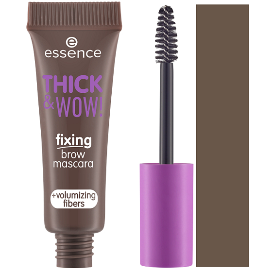 Essence Thick & Wow! řasenka na obočí s vlákny 02 Ash Brown 6 ml