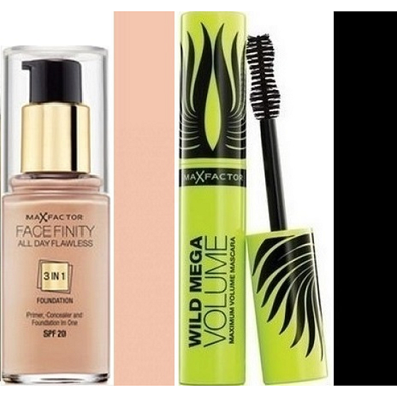 Max Factor Facefinity All Day Flawless 3v1 make-up 45 Warm Almond 30 ml + Wild Mega Volume řasenka černá 11 ml