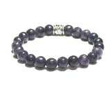 Lepidolit ciemnofioletowy elastyczny naturalny kamień, kulka 8 mm / 16 - 17 cm, amulet sportowców