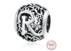 Charm Srebrna biżuteria 925 Magiczna abeceda litera R z kwiatami, koralik na bransoletkę