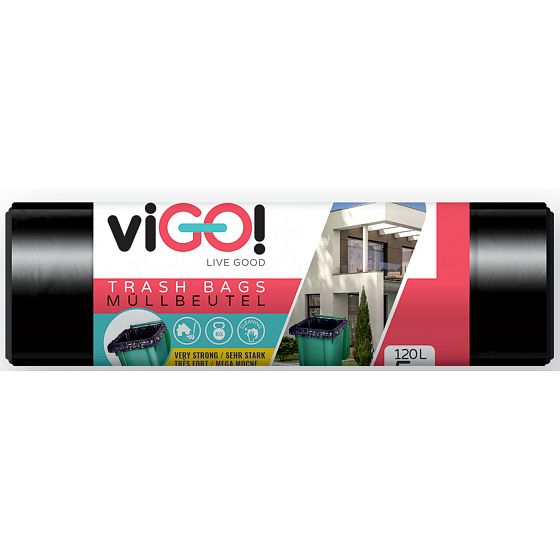 viGO! Pytle na odpad černé extra silné, 140 µ, 120 litrů 60 x 110 cm, 5 kusů