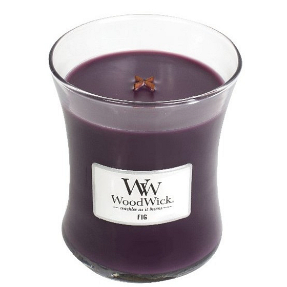 WoodWick Fig - Figa zapachowa świeca z drewnianym knotem i szklanym wieczkiem średnia 275 g