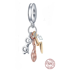 Zawieszka ze srebra próby 925 Harry Potter - Okulary, Nimbus 2000 i błyskawica, 3w1 element do bransoletki