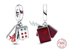 Charm Srebrny 925 Trzy kostki Mahjong 3w1, zawieszka na bransoletkę symbol