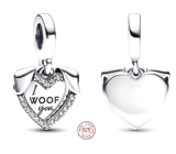 Zawieszka ze srebra próby 925 Serce psa I Woof You 2w1, charms do bransoletki dla pupila