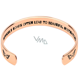 Nerezowa stalowa bransoletka pozłacana z grawerunkiem Trudne drogi..., otwarta bransoletka, 2,5 mm Nerezowa stalowa bransoletka pozłacana z grawerunkiem Trudne drogi..., otwarta bransoletka, 2,5 mm