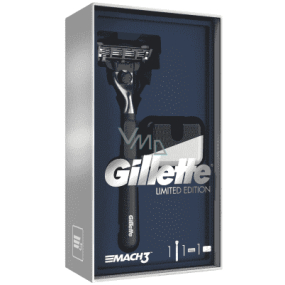 Gillette Mach3 holicí strojek s černou rukojetí + stojan na holicí strojek, kosmetická sada, pro muže Gillette Mach3 holicí strojek s černou rukojetí + stojan na holicí strojek, kosmetická sada, pro muže