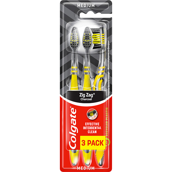 Colgate Zig Zag Charcoal szczoteczka do zębów, medium, 3 szt
